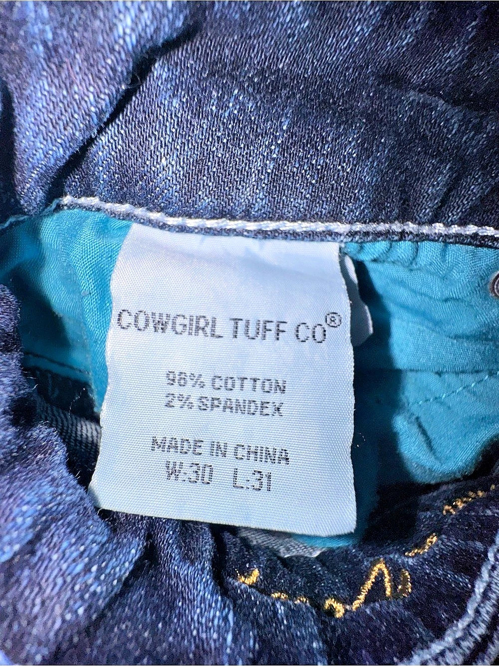 Cowgirl Tuff Co. Daisy Dukes. Bootcut Distressed Jeans Blue Waist 30 - Picture 3 of 6